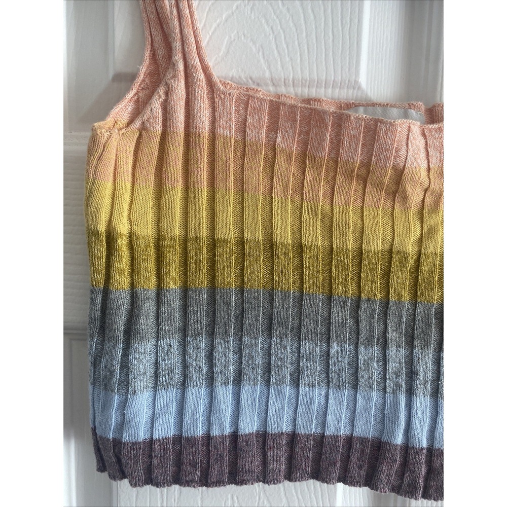 Saylor Striped Ribbed Knit Tank Womens Multicolor Boho‎ Summer Crop Top Size XS - Picture 2 of 3